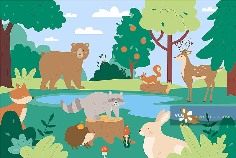 夏季森林卡通趣味动物图片素材