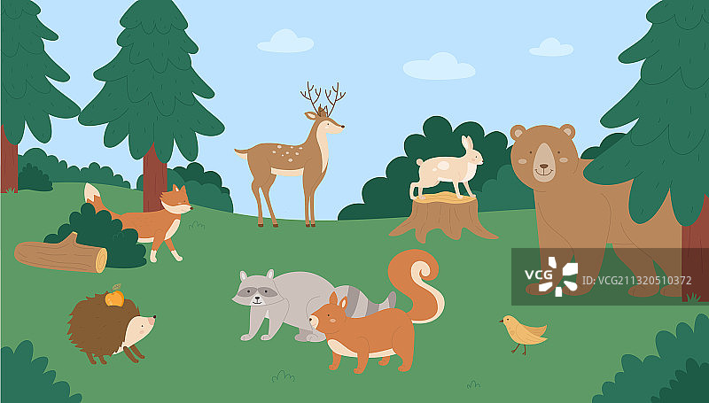 卡通风格的夏季野生动物图片素材