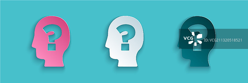 纸剪风格的人头与问号图标图片素材