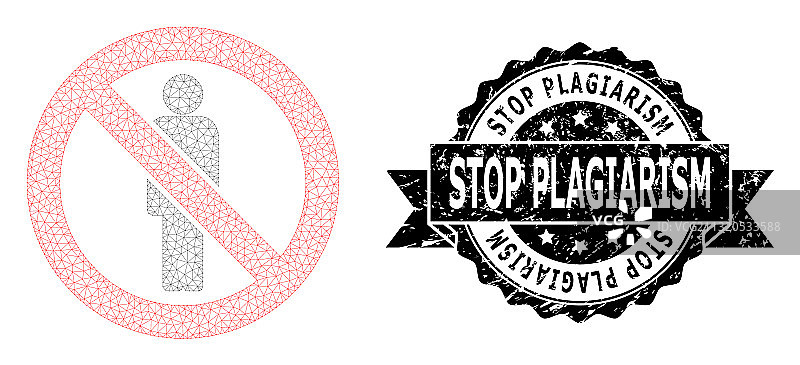 有划痕的停止抄袭丝带印章和网格图片素材
