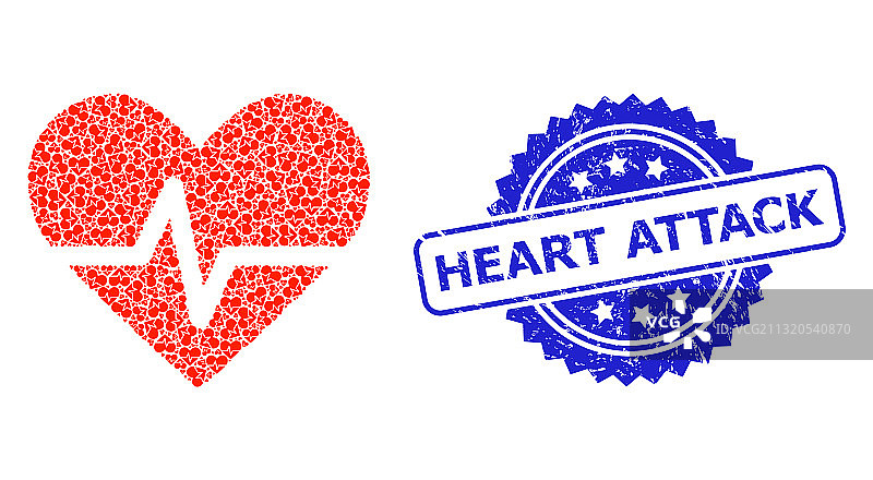 做旧风格心脏病印章和递归心跳图片素材