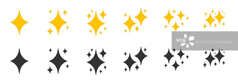 黄黑色扁平闪耀星星套装图片素材