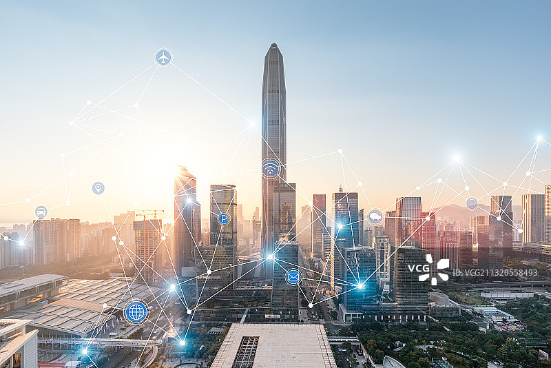 深圳福田CBD和5G科技大数据概念图片素材