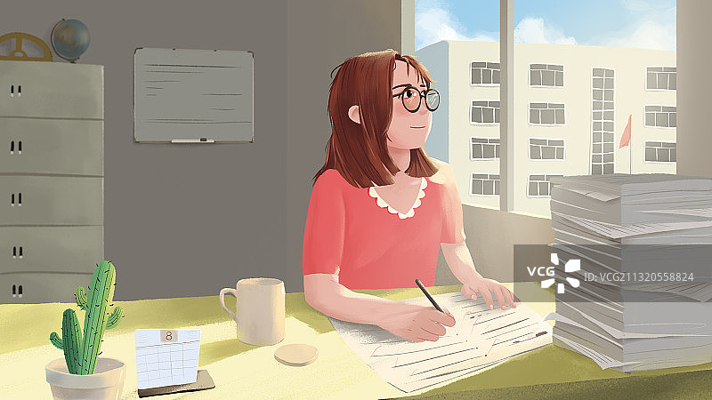 在教师办公室批改试卷的老师图片素材