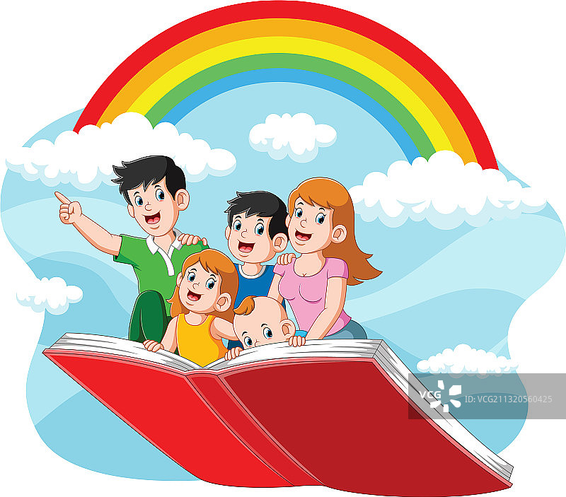 快乐的一家人在飞行图片素材