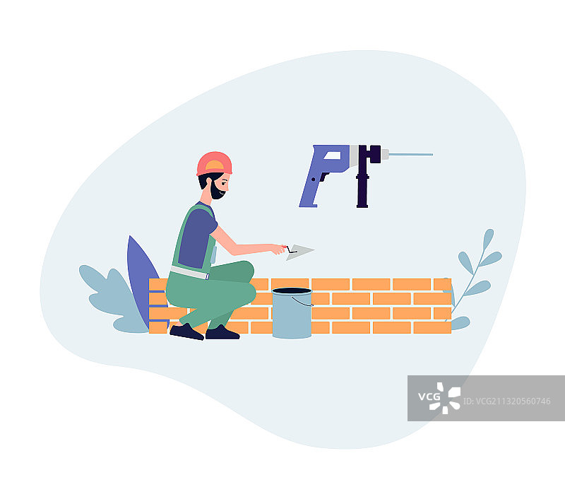 砌砖工的建筑和砖石工程图片素材