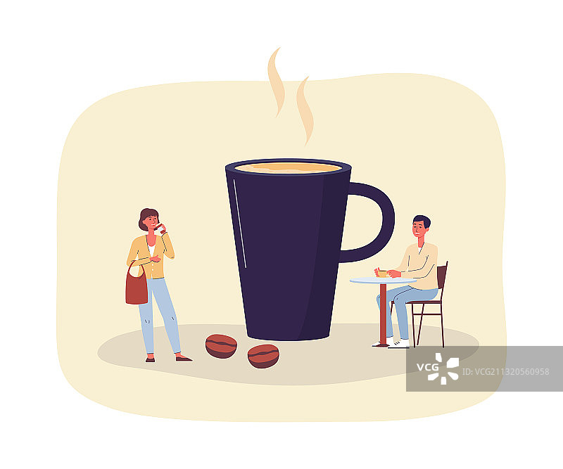 咖啡杯旁的迷你现代人物图片素材