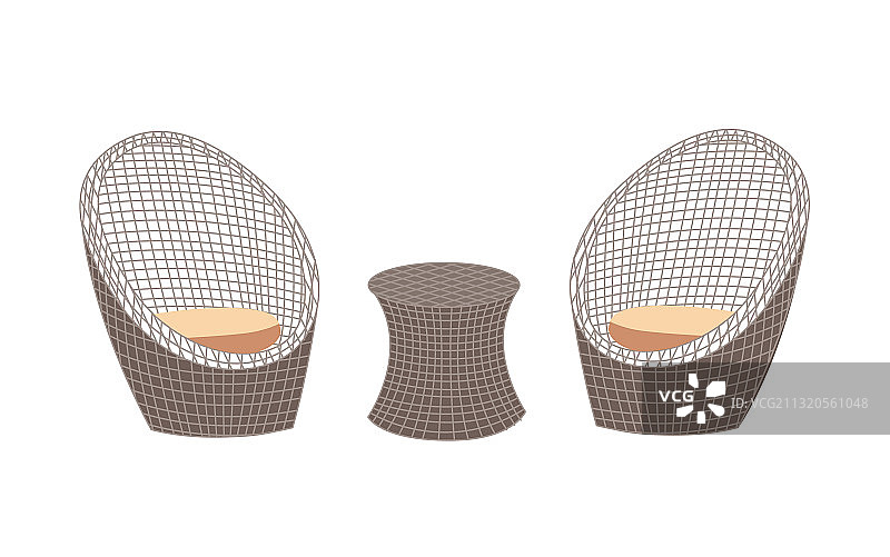 扁平风格柳条花园家具桌椅套装图片素材