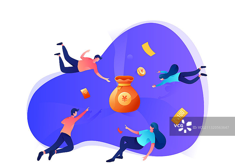 人物抓取钱袋多彩矢量插画图片素材