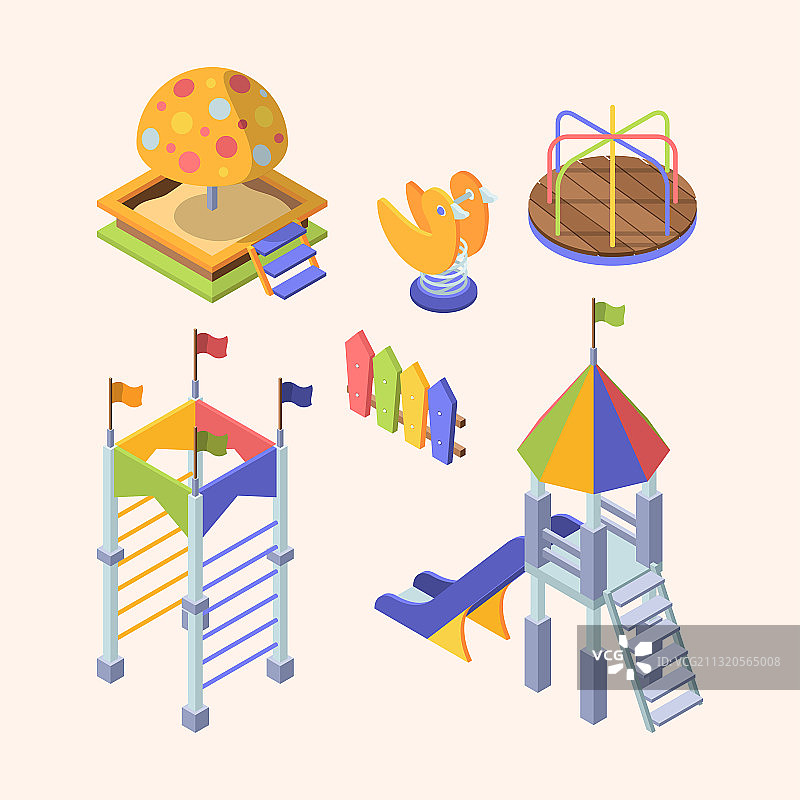 游乐场游乐设施2.5D彩色套装图片素材