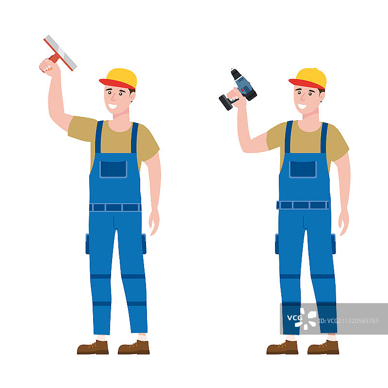 建筑工人与无线螺丝刀图标图片素材