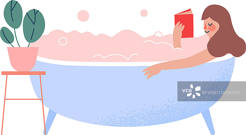 躺在满是肥皂泡浴缸里的年轻女人图片素材