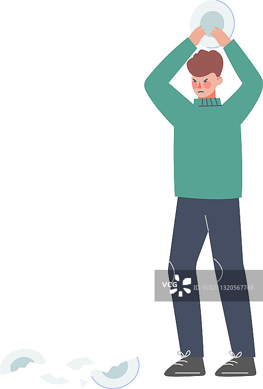 男子摔盘子来缓解压力图片素材