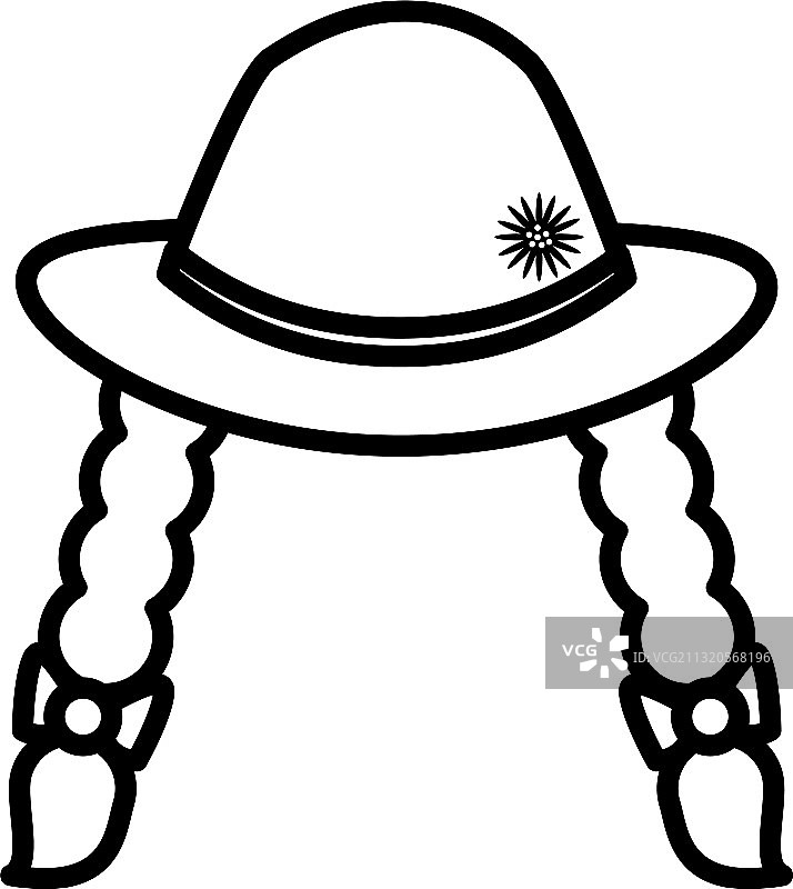 德国辫子和帽子线条风格图标图片素材