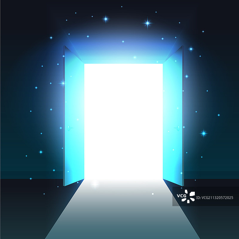 从黑暗房间敞开的门中发出的神秘之光图片素材