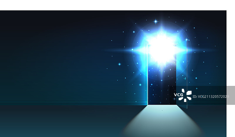 从黑暗房间敞开的门中发出的神秘之光图片素材