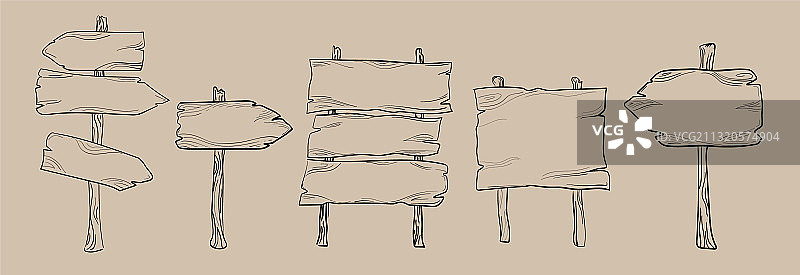 木制路标和箭头指示牌套装图片素材