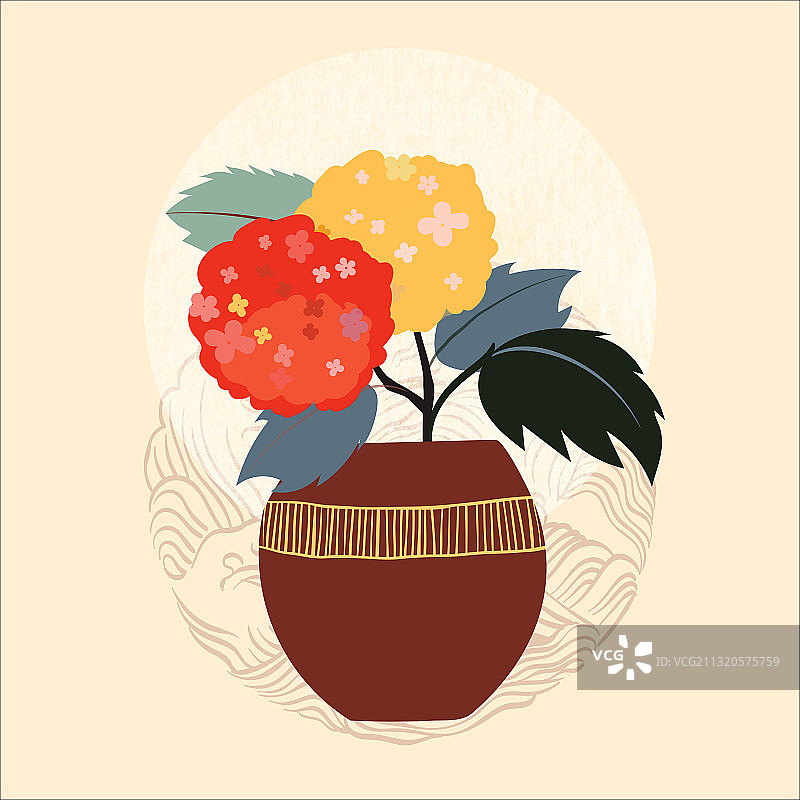 中国传统扁平手绘花卉插花装饰图图片素材