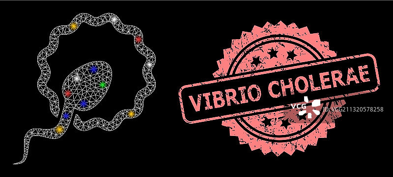 霍乱弧菌划痕印章和网络单元图片素材