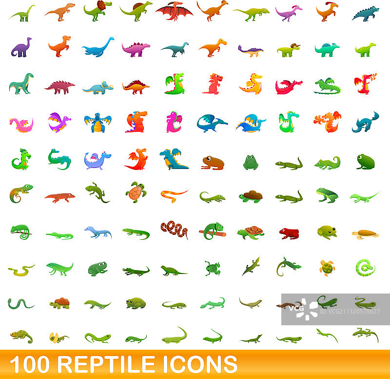 100个爬行动物图标卡通风格图片素材