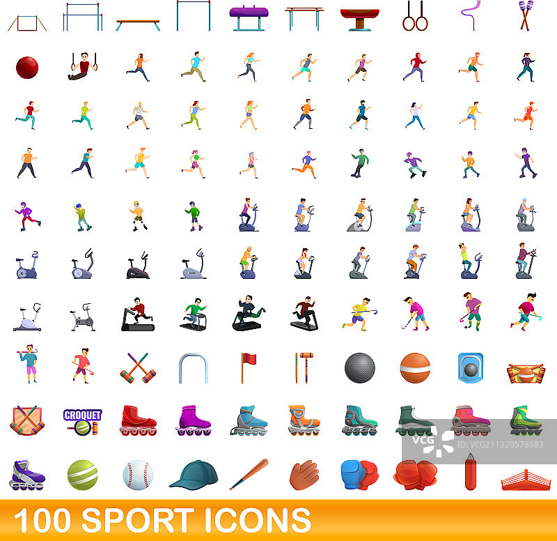 100个运动图标卡通风格合集图片素材