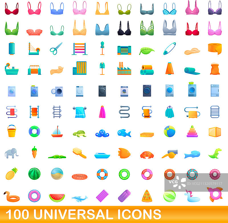 100个通用图标设置卡通风格图片素材
