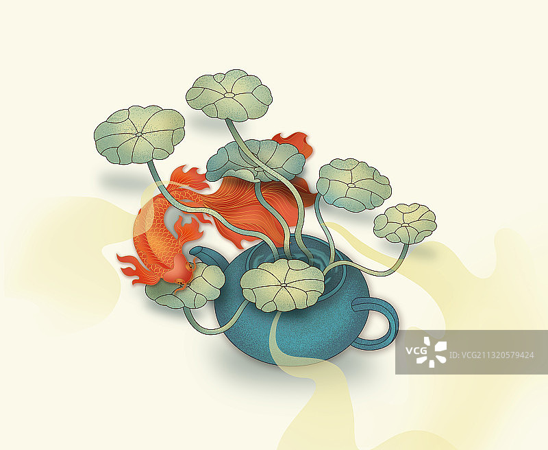 中国风鲤鱼荷叶图图片素材