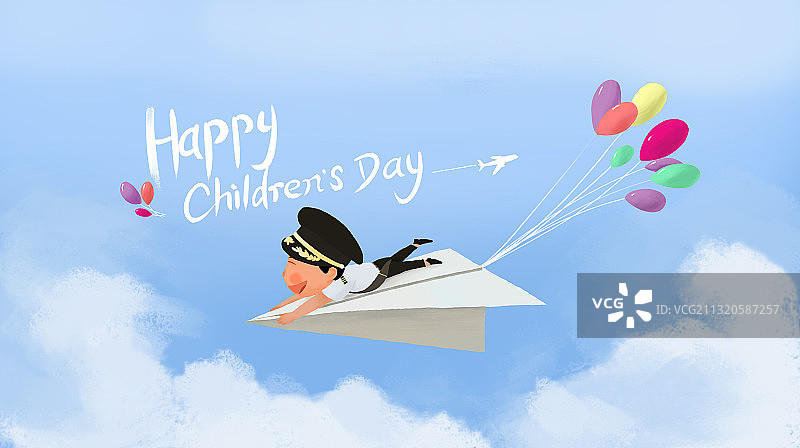 驾驶纸飞机的男孩图片素材