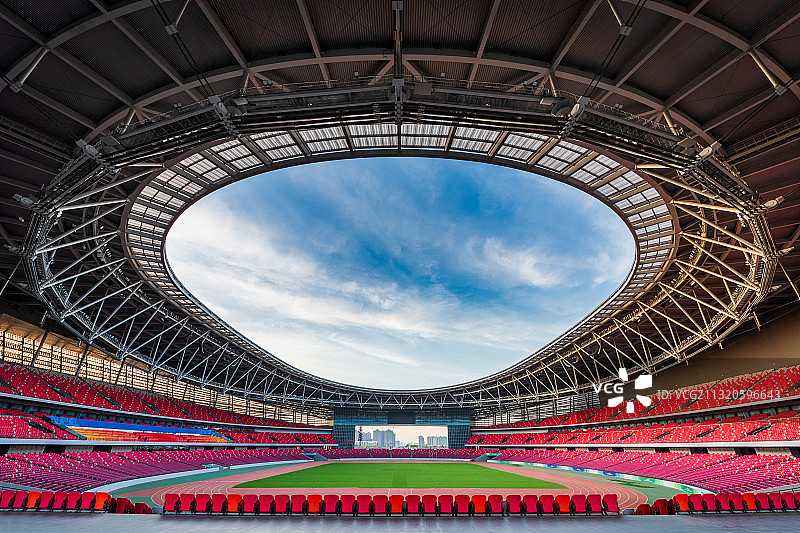 亚洲中国河南省郑州市奥体中心体育场馆日景图片素材