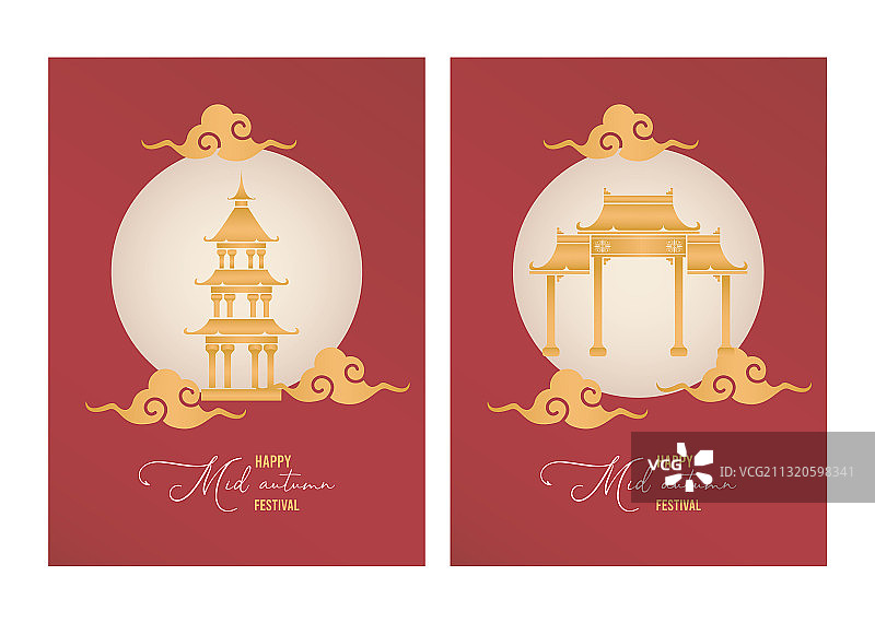 带有中式牌楼的中秋节快乐贺卡图片素材