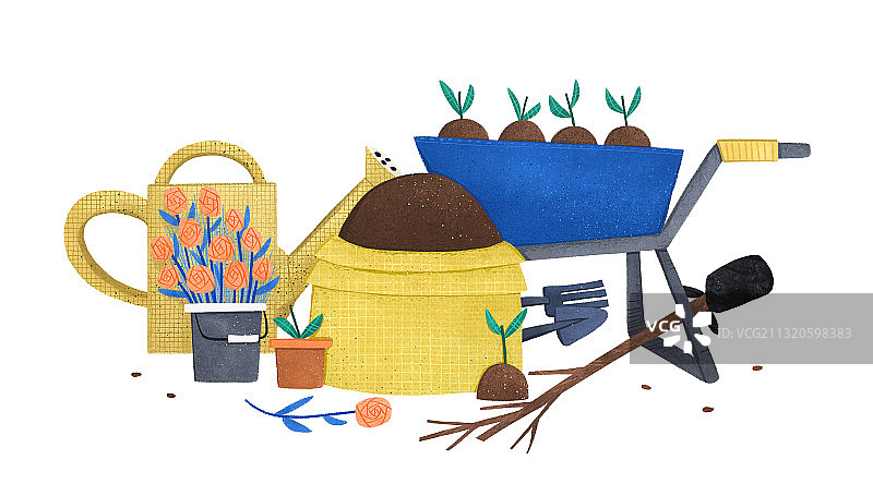 齐全的水壶泥土树苗等植树节工具图片素材