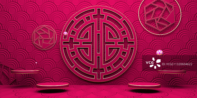 3D红色抽象物品展示空间背景图片素材