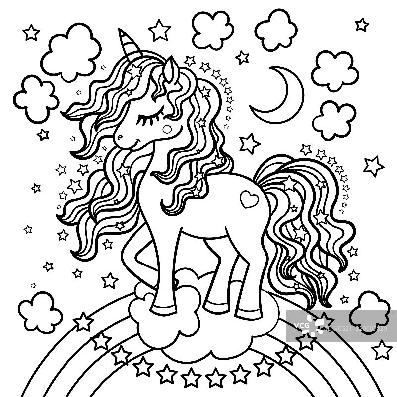 彩虹上的可爱小独角兽图片素材