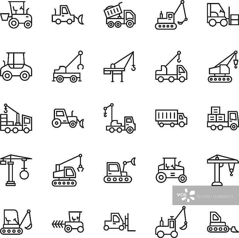 建筑机械线性图标集图片素材