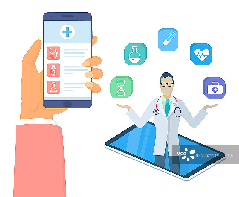 手持手机医疗应用2.5D图片素材