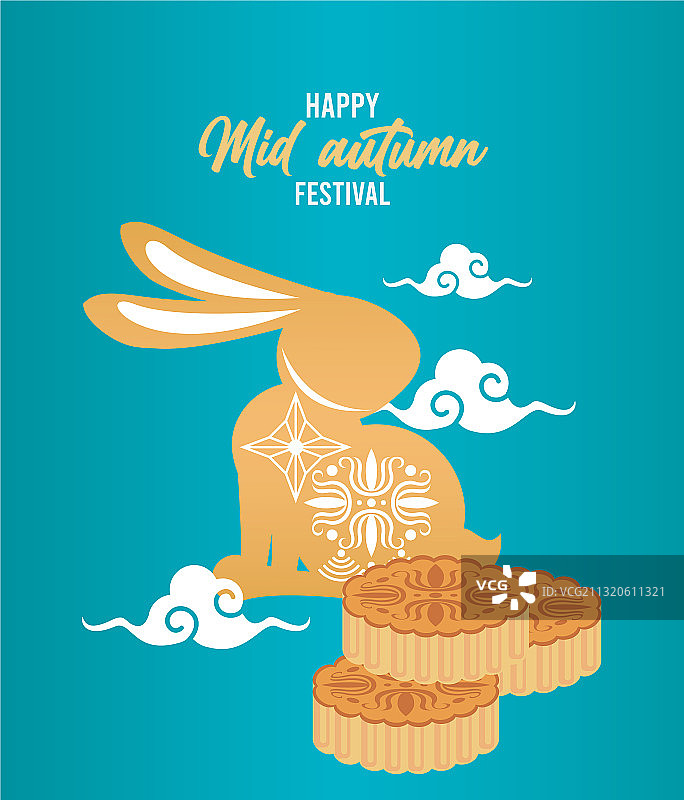 带有兔子图案的中秋节快乐贺卡图片素材