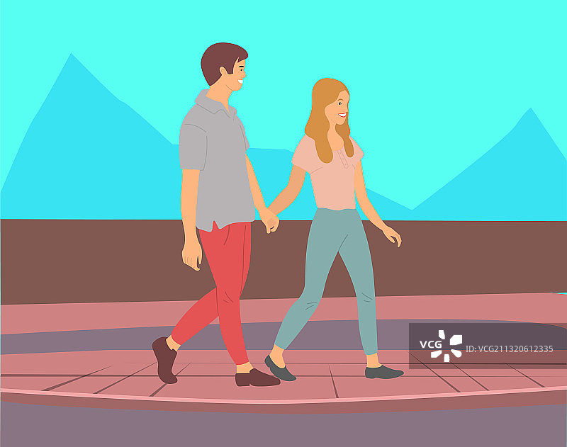 年轻情侣在公园散步图片素材