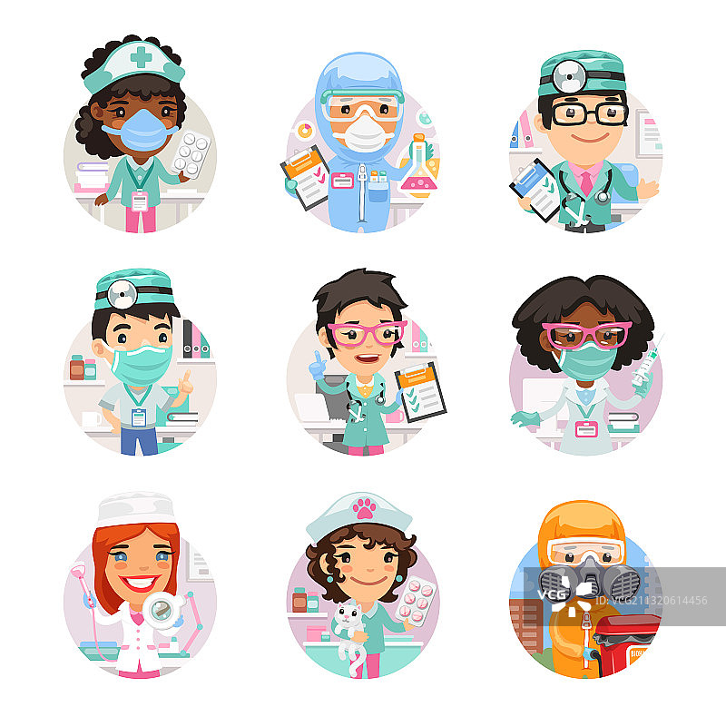 不同卡通风格的医生头像图片素材