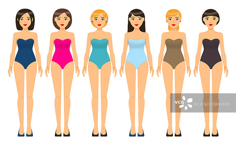 不同颜色的少女泳衣套装图片素材