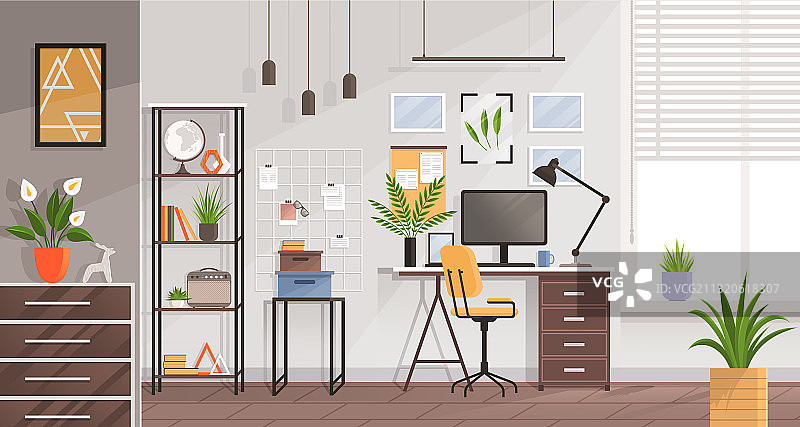 客厅办公室的现代风格工作区图片素材