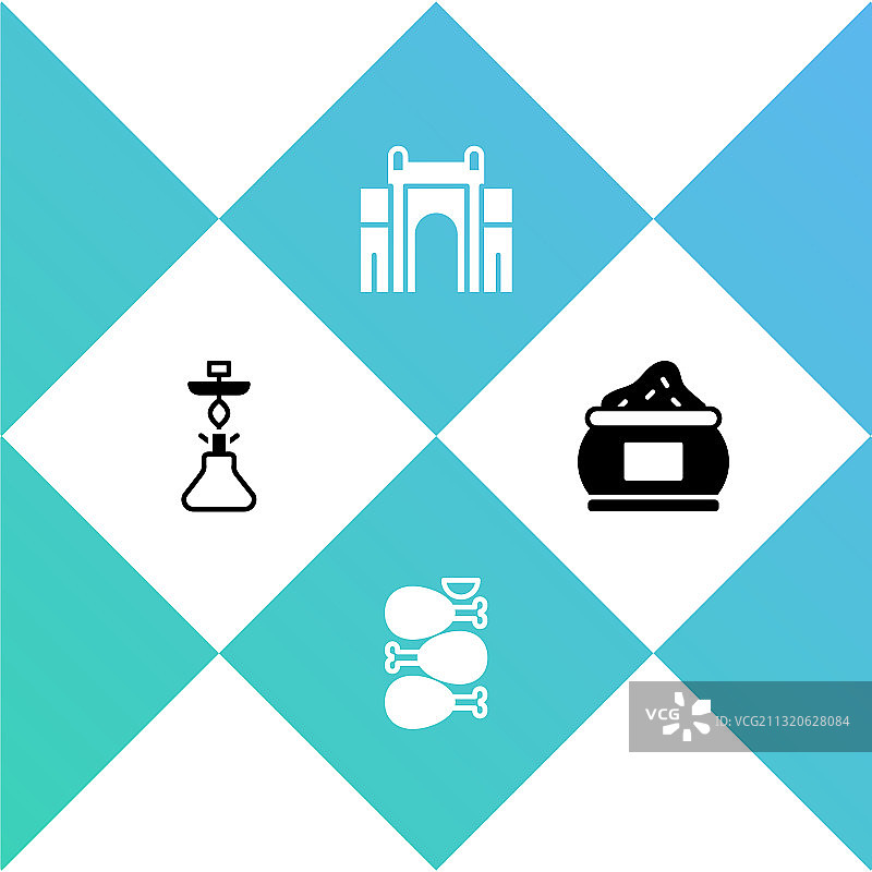 水烟、印度烤鸡和德里印度门图片素材