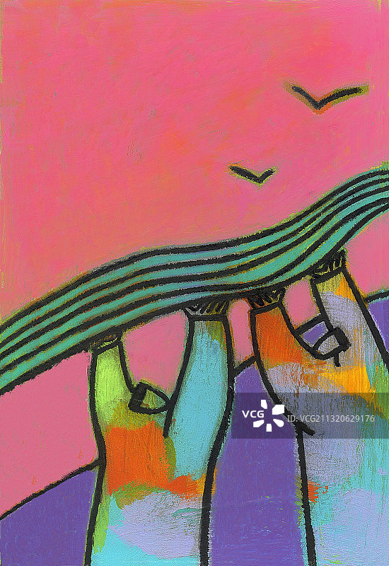 两个男人在粉色背景上拿着绿色助焊剂图片素材