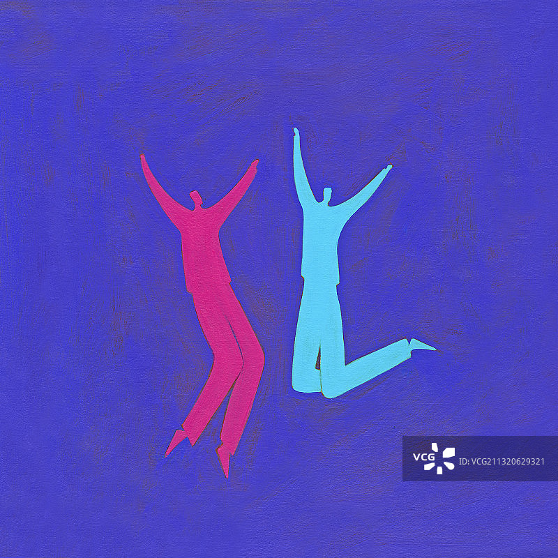 两个男人在蓝色背景上跳跃插画图片素材