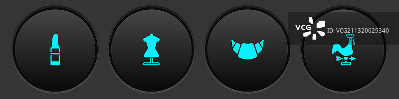 口红、人体模型、羊角面包和公鸡图案图片素材