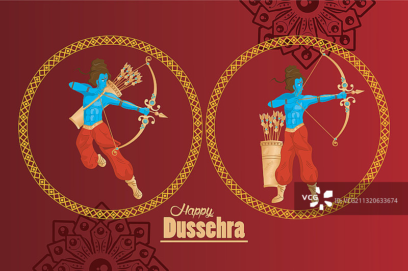与拉玛神一起庆祝Dussehra节的贺卡图片素材