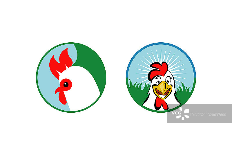 两种类型的鸡或公鸡Logo设计图片素材