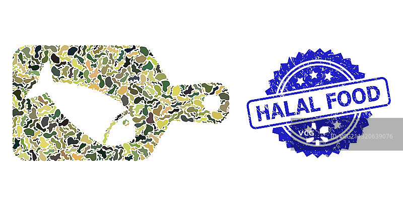 清真食品印章和军事风格图片素材