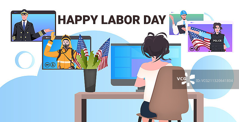 女人坐在工作场所与人交谈图片素材