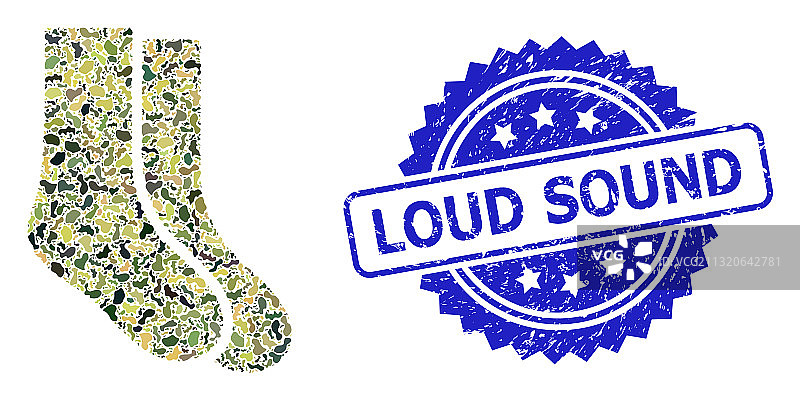 遇险巨响声音印章和军事迷彩图片素材