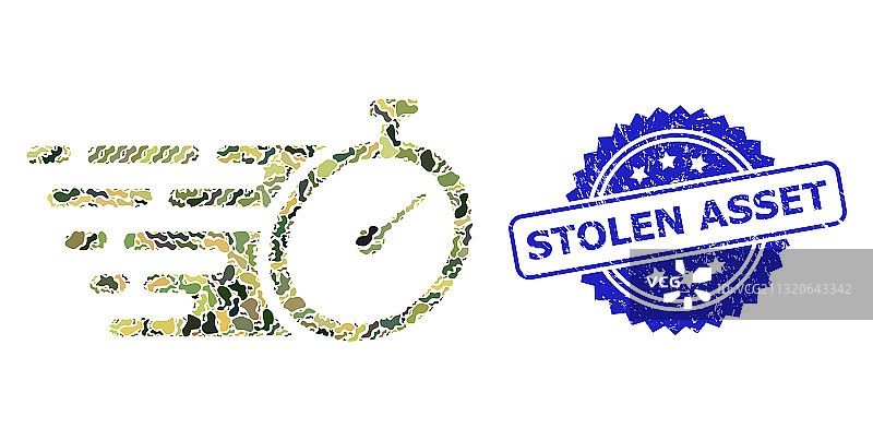 沮丧的被盗资产印章和军用迷彩图片素材
